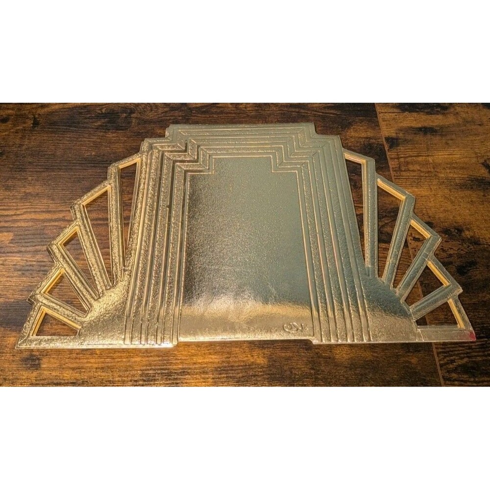 4 Vintage Art Deco Vinyl Gold Dinner Placemats Scalloped Sun Fan MCM Holiday